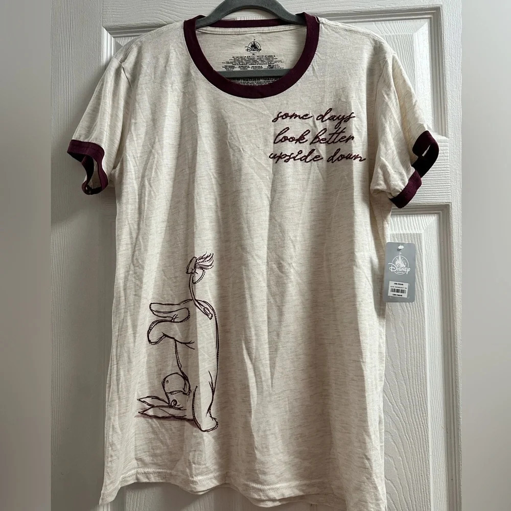 Disney Cream Short Sleeve Ringer Tee with Burgundy Trim NWT